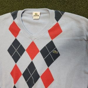 Mens Lacoste Argyle Cotton Sweater Size 8